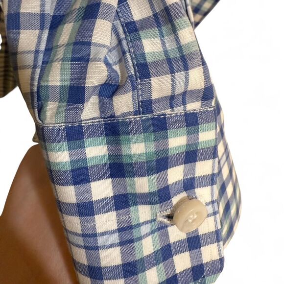 Isaia Men's Blue Green & White Plaid Long Sleeve Button Down Sz 18 / 45 Shirt - Picture 7 of 7